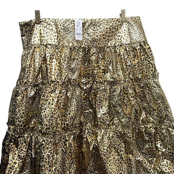 New York & Company Foil Leopard Print Skirt XXL Gold Metallic Tiered Ruffle - Picture 3 of 12